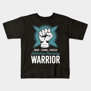 Addiction Recovery Awareness Teal Ribbon Support Warrior Kids T-Shirt